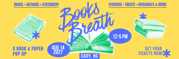 Books Breath Cary, NC Aug 14, 2027
Books Breath is a book-themed market event featuring local artists and small businesses. Shop handmade goods, bookish fan art, stickers, candles, apparel, and one-of-a-kind literary gifts while enjoying themed photo ops, giveaways, and treats. Perfect for book lovers, readers, and fans of all ages, this indoor market celebrates the magic of stories — and supports local makers with every purchase. Join us for a day of literary fun!