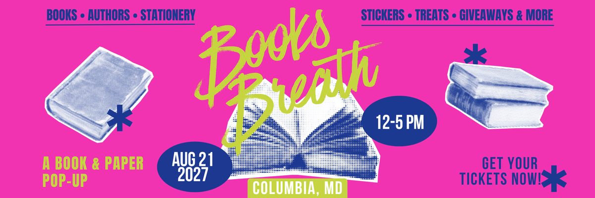 Books Breath Columbia, MD Aug 21, 2027
Books Breath is a book-themed market event featuring local artists and small businesses. Shop handmade goods, bookish fan art, stickers, candles, apparel, and one-of-a-kind literary gifts while enjoying themed photo ops, giveaways, and treats. Perfect for book lovers, readers, and fans of all ages, this indoor market celebrates the magic of stories — and supports local makers with every purchase. Join us for a day of literary fun!