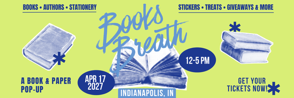 Books Breath Indianapolis, IN April 17, 2027
Books Breath is a book-themed market event featuring local artists and small businesses. Shop handmade goods, bookish fan art, stickers, candles, apparel, and one-of-a-kind literary gifts while enjoying themed photo ops, giveaways, and treats. Perfect for book lovers, readers, and fans of all ages, this indoor market celebrates the magic of stories — and supports local makers with every purchase. Join us for a day of literary fun!