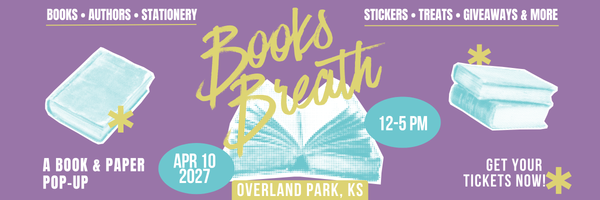 Books Breath Overland Park, Kansas, April 10, 2027
Books Breath is a book-themed market event featuring local artists and small businesses. Shop handmade goods, bookish fan art, stickers, candles, apparel, and one-of-a-kind literary gifts while enjoying themed photo ops, giveaways, and treats. Perfect for book lovers, readers, and fans of all ages, this indoor market celebrates the magic of stories — and supports local makers with every purchase. Join us for a day of literary fun!